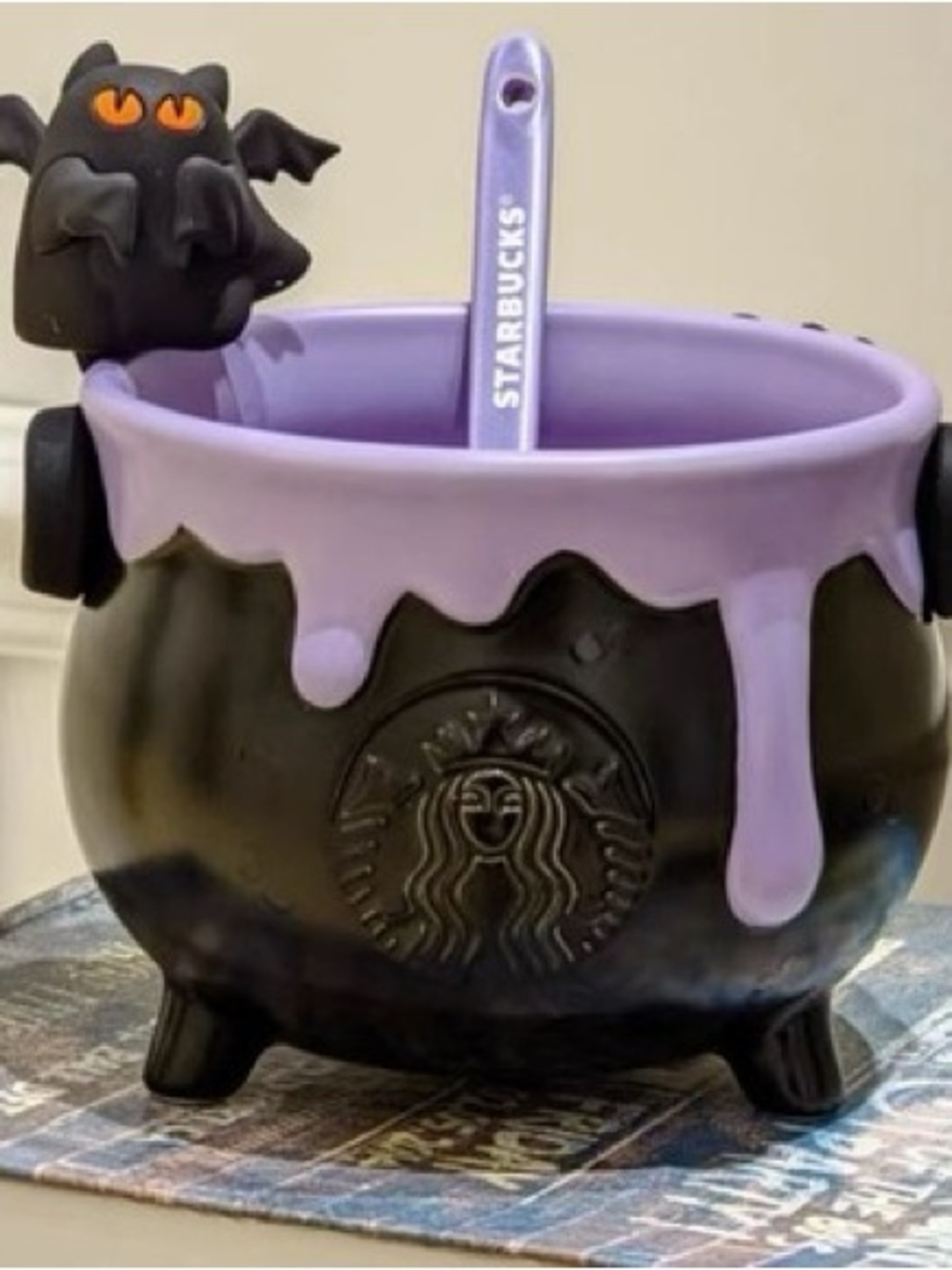 Starbucks Halloween Black Cauldron Mug with Purple Drip Accent